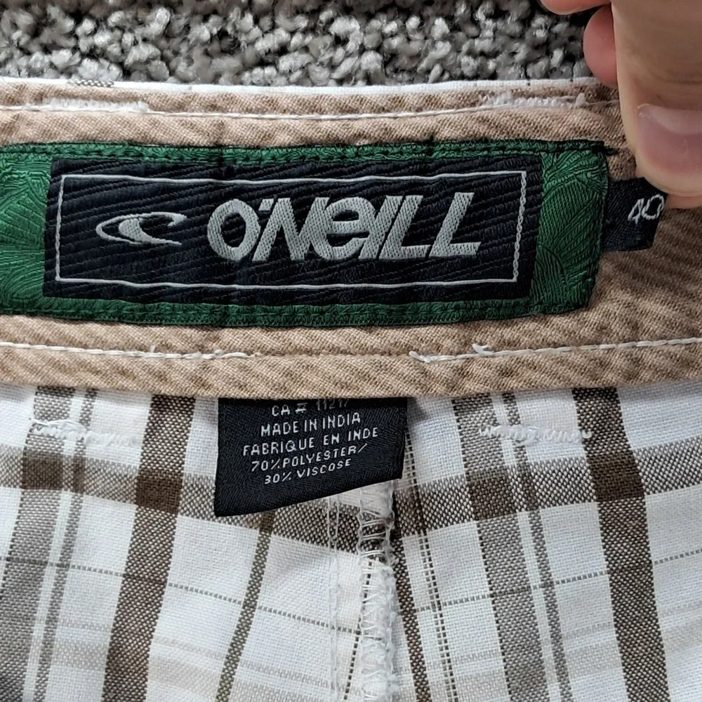 O'Neill Mens Plaid Hybrid Shorts Cream Brown Size 40 Casual Beachwear